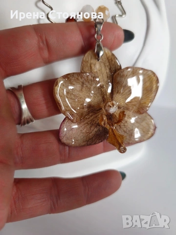 Нежно колие с естествен цвят на орхидея и епоксидна смола , снимка 7 - Колиета, медальони, синджири - 53664573