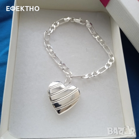 Сребърна, дамска гривна със сърце/ плочка. 10 различни модели. В кутия за подарък., снимка 7 - Гривни - 14580920