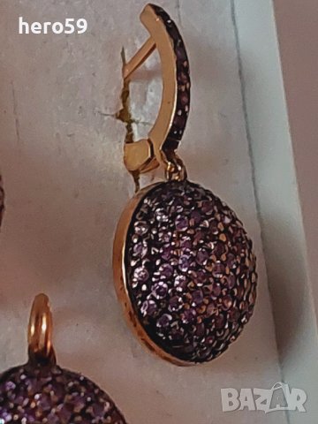 Златни дамски обеци и медальон с аметисти-злато 14 к., снимка 7 - Обеци - 41229708
