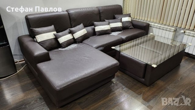 Кожен диван + масичка, снимка 1 - Дивани и мека мебел - 39857733