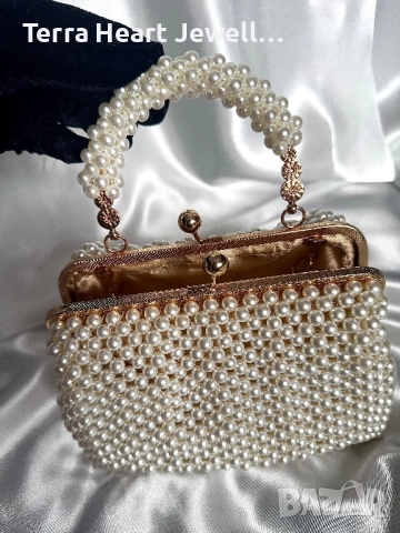 Дамска чанта ръчна изработка от перли цвят шампанско , снимка 4 - Чанти - 52288288