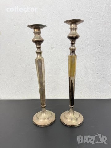 Чифт посребрени бронзови свещници. №7772, снимка 2 - Колекции - 52839596