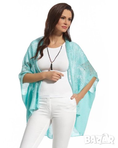 Лятна ажурена дамска жилетка светлосиня аква Enny Wear EU 44-48