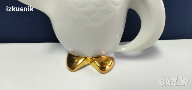 Сериозен бухал от 1980 г. – порцелан и злато, снимка 3 - Декорация за дома - 53620396