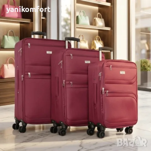 Комплект текстилни куфари 3 в 1 (20″, 24″, 28″) с 4 двойни колела и разширител, снимка 6 - Куфари - 56194817