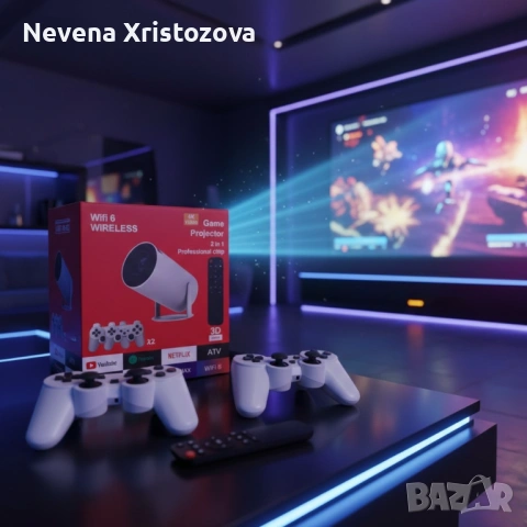 Интелигентен видео проектор 4K с два геймпада, дистанционно управление, Android TV 11 и WiFi 6, снимка 2 - Други игри и конзоли - 53504977