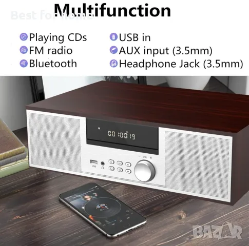 Премиум стерео уредба HANLIM HL-816 CD, FM, Bluetooth/AUX/USB/Earphone jack, снимка 3 - Аудиосистеми - 48724736