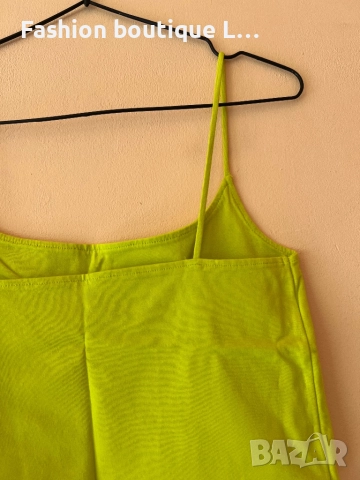 Памучен къс топ потник в цвят жълт неон с еластант 💛, снимка 4 - Потници - 51758649