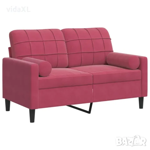 vidaXL 2-местен диван декоративни възглавници виненочервен 120 см