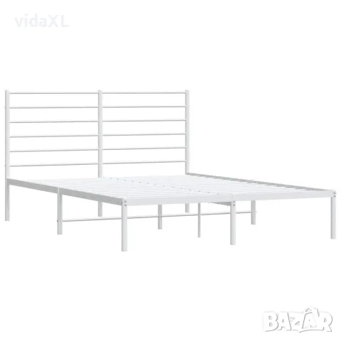 vidaXL Метална рамка за легло с горна табла, бяла, 120x190 см, снимка 3 - Спални и легла - 56147201