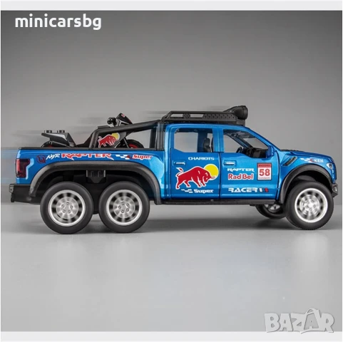 Метален пикап Ford Raptor 6x6 с мотор, снимка 2 - Колекции - 51264256