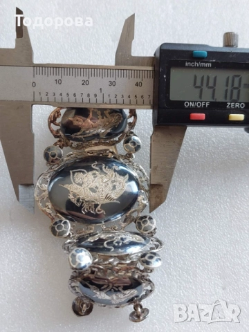 Автентична сребърна 925 гривна(sterling silver)поставени емайлирани плочки-1920 г.отлично състояние, снимка 11 - Гривни - 52847553