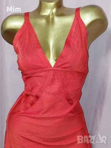  Резервирани VINCEOTTO XL Червена бандажна рокля, снимка 4 - Рокли - 53503165