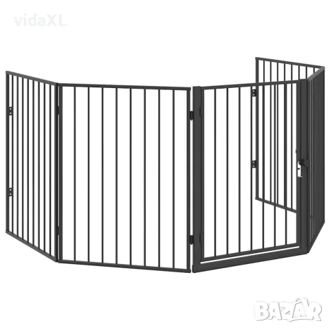 vidaXL стоманен параван за камина, черен