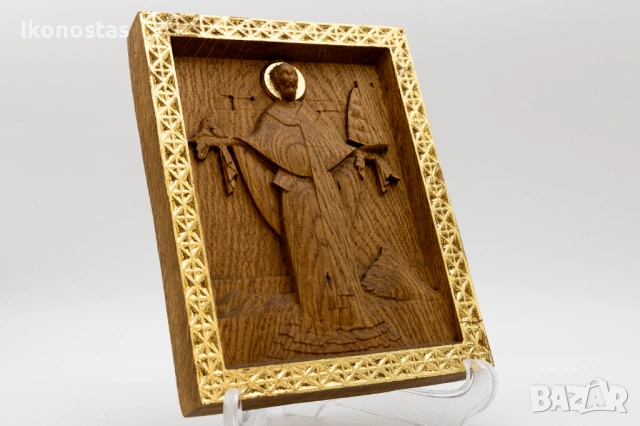 Релефна икона на Свети Николай Чудотворец с кораб – позлатена, снимка 2 - Икони - 53223875