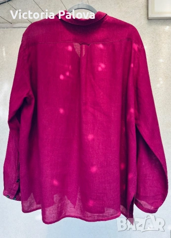 Премиум ленена риза Швеция Gudrun Sjöden XL – бордо цвят, 100% лен, снимка 5 - Ризи - 53872719