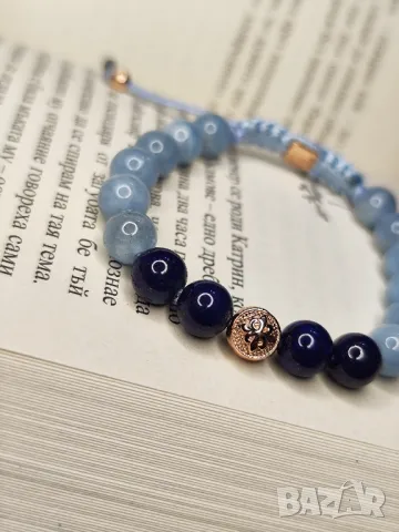 Дамска гривна Аквамарин, лапис лазули и 925 сребърни елементи с розово злато, снимка 4 - Гривни - 35515740