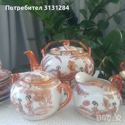 Антикварен Amari сервиз Гейши порцелан " яйчена черупка" Япония, снимка 2 - Сервизи - 42066407