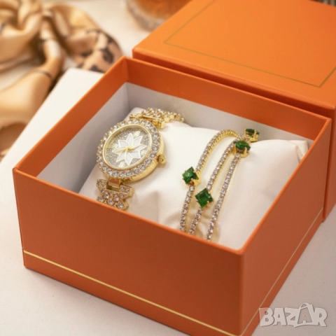 Дамски комплект часовник и гривни с кристали – луксозен подарък в готова кутия, снимка 4 - Бижутерийни комплекти - 51967765