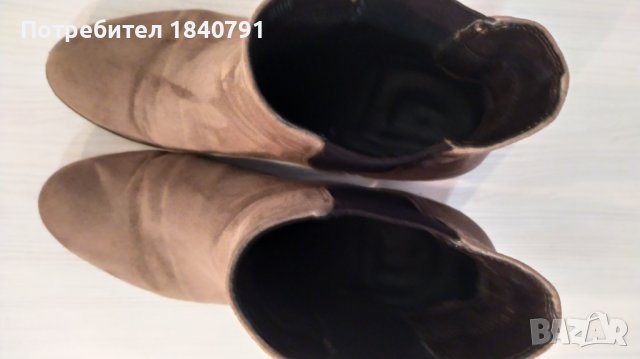 Бежови боти – цвят капучино, велур, № 41, снимка 10 - Дамски боти - 40643038