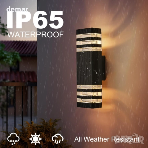 CELAVY Външна стенна лампа, IP65 LED лампа за веранда/входна врата, 2хGU10 крушки, черна, снимка 3 - Лампи за стена - 51932464