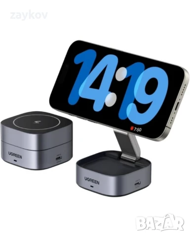 Безжично зарядно Ugreen - W526 3 в 1, MagSafe, черно, снимка 2 - Друга електроника - 51423101
