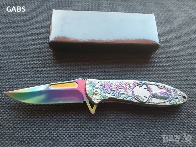 Джобен сгъваем нож с гравирана дръжка елен,2952, снимка 3 - Ножове - 50673001