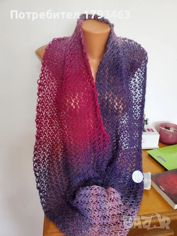 Ръчно плетен кръгъл шал и шапка, снимка 11 - Шалове - 31089827