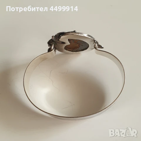 Стара сребърна гривна с Амонит, снимка 6 - Гривни - 50656338