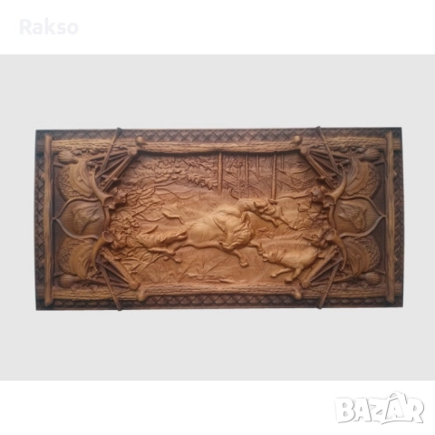 Дърворезба "Лов на глиган" , снимка 2 - Пана - 52726426
