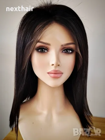 Естествена бразилска черна перука 40 см с Lace Front 13×4 – елегантност и естествен вид, снимка 8 - Аксесоари за коса - 55924799