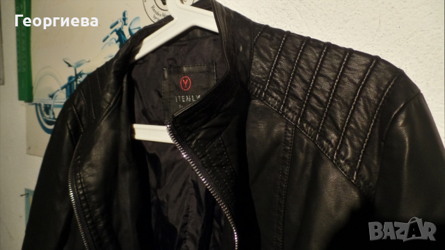 Черно кожено яке (еко кожа), снимка 2 - Якета - 44569862