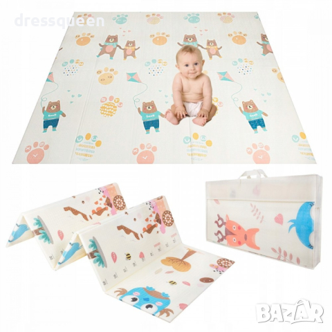 4131 Сгъваемо детско килимче за игра, топлоизолиращо 180x200х1см - мече с хвърчило, снимка 12 - Други - 44793245