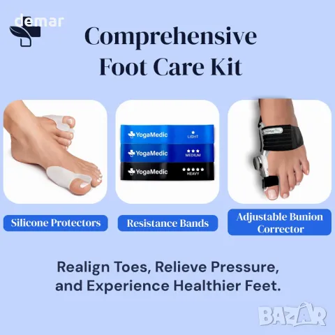 YogaMedic комплект за корекция на бунион - регулируем, шина на бунион и съпротивителни ленти, снимка 2 - Шини - 48897057