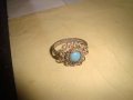 ВЪЗРОЖДЕНСКИ СРЕБЪРЕН ТЮРКОАЗЕН ФИЛИГРАНЕН ПРЪСТЕН САЧАН СРЕБРО КУЮМДЖИЙСКА РЪЧНА ИЗРАБОТКА 25118, снимка 3