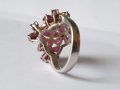 Сребърен пръстен с рубини и смарагди, снимка 6