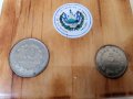 монети от Ел Салвадор, комплект 4 броя, поставени/влепени със смола на дървена корица за календар., снимка 3