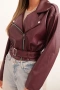 Дамско късо яке от еко кожа с колан и яка, 3цвята , снимка 4