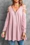 Дамска блуза в розово с дълъг ръкав и деколте с цип, снимка 1 - Блузи с дълъг ръкав и пуловери - 44597473