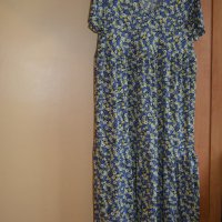 Лятна рокля на сини, бели и жълти цветя, снимка 1 - Рокли - 42092188
