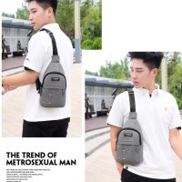Мъжка чанта, чантичка за пред гърди чанта през рамо, или гръб, черна и сива с отвор за кабел, раница, снимка 6 - Чанти - 41435936