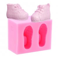 3d чифт бебешки буйки обувки дълбок силиконов молд форма калъп фондан шоколад гипс сапун прощъпулник, снимка 1 - Форми - 22692079