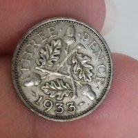 3 пенса 1933 г сребро Великобритания , снимка 2 - Нумизматика и бонистика - 41578283