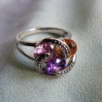 Сребърен пръстен с три цвята турмалини, снимка 5 - Пръстени - 39335407