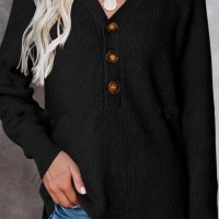 Дамски ежедневен моден плетен пуловер с V-образно деколте, 5цвята - 023, снимка 3 - Блузи с дълъг ръкав и пуловери - 39728515