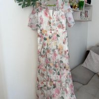 Разкошна нова  дълга елегантна феерична рокля флорален принт нежни цветя волани къдри , снимка 6 - Рокли - 42183757