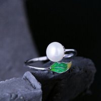 Дамски пръстен с перла и листо, снимка 3 - Пръстени - 41865176