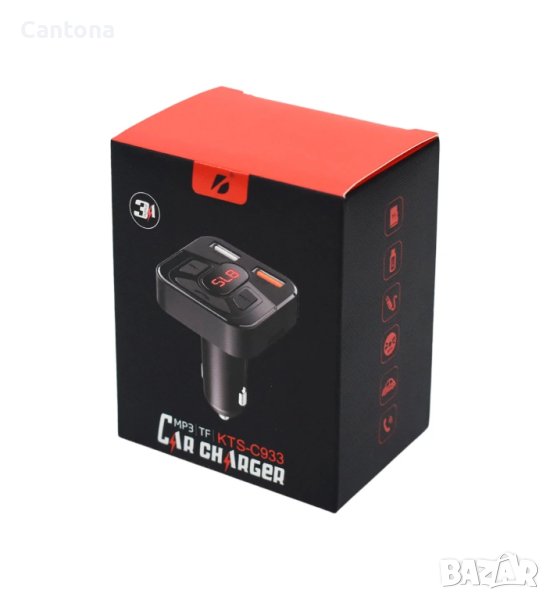 KTS-C933, CAR FM трансмитер, 2xUSB, TF, Bluetooth, Hands Free, Волтметър, снимка 1