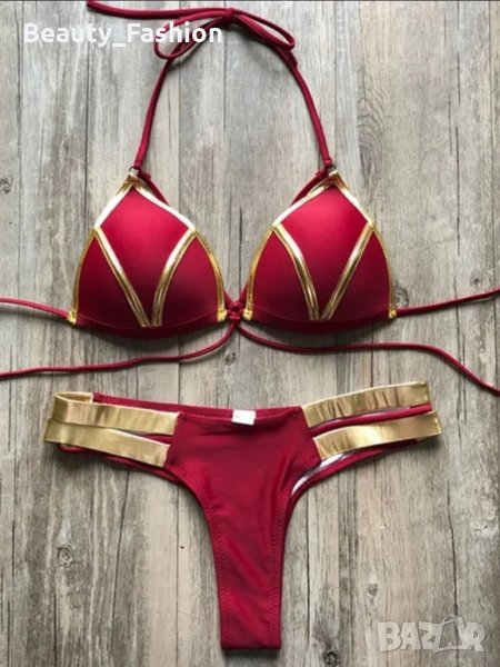 Червен дамски бански от две части, снимка 1