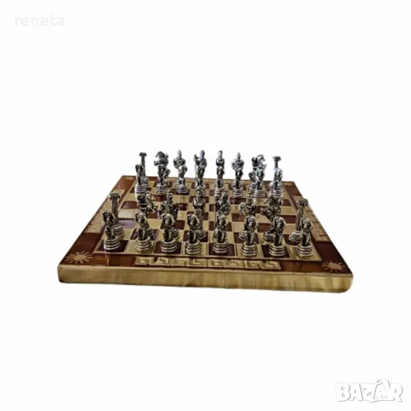 Шах Атласи, Метална дъска, метални фигури, Цвят карамел, 15х15 см, снимка 1